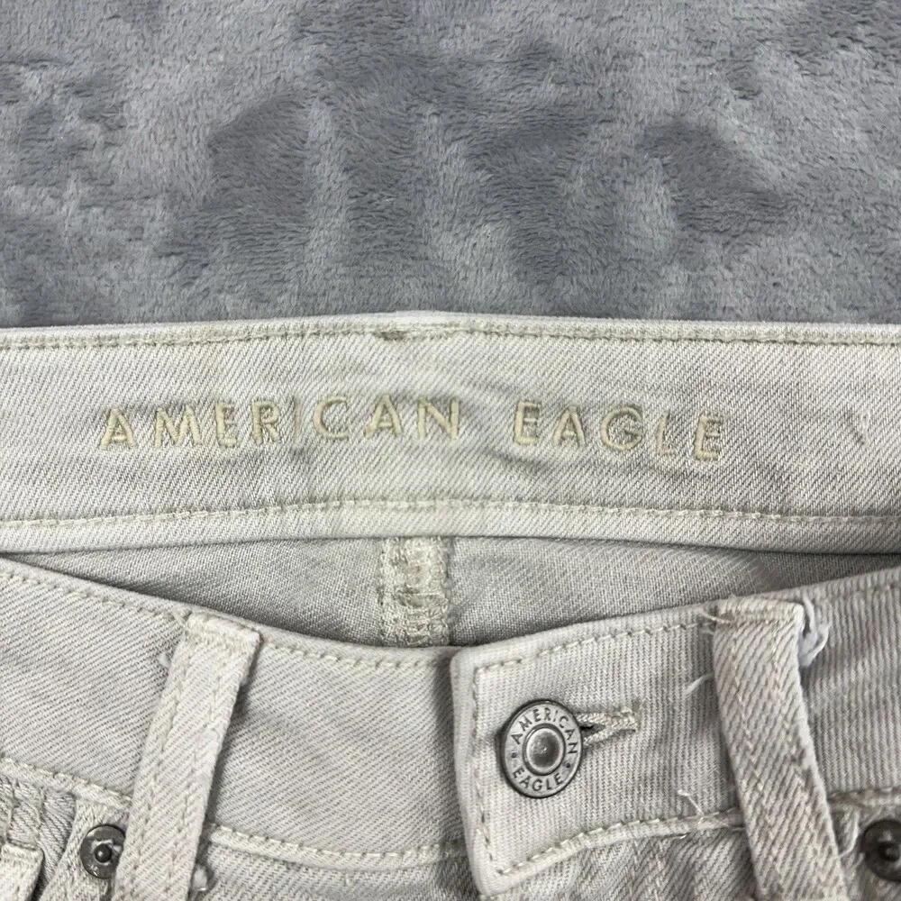 American Eagle Mom Jeans Womens Size 2 Regular Gray Distressed Ripped 5 Pocket